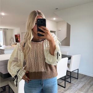 Peach Love California Cream and Brown Sweater